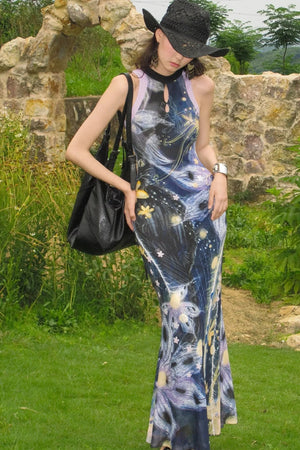 Floral Print Halter Maxi Dress