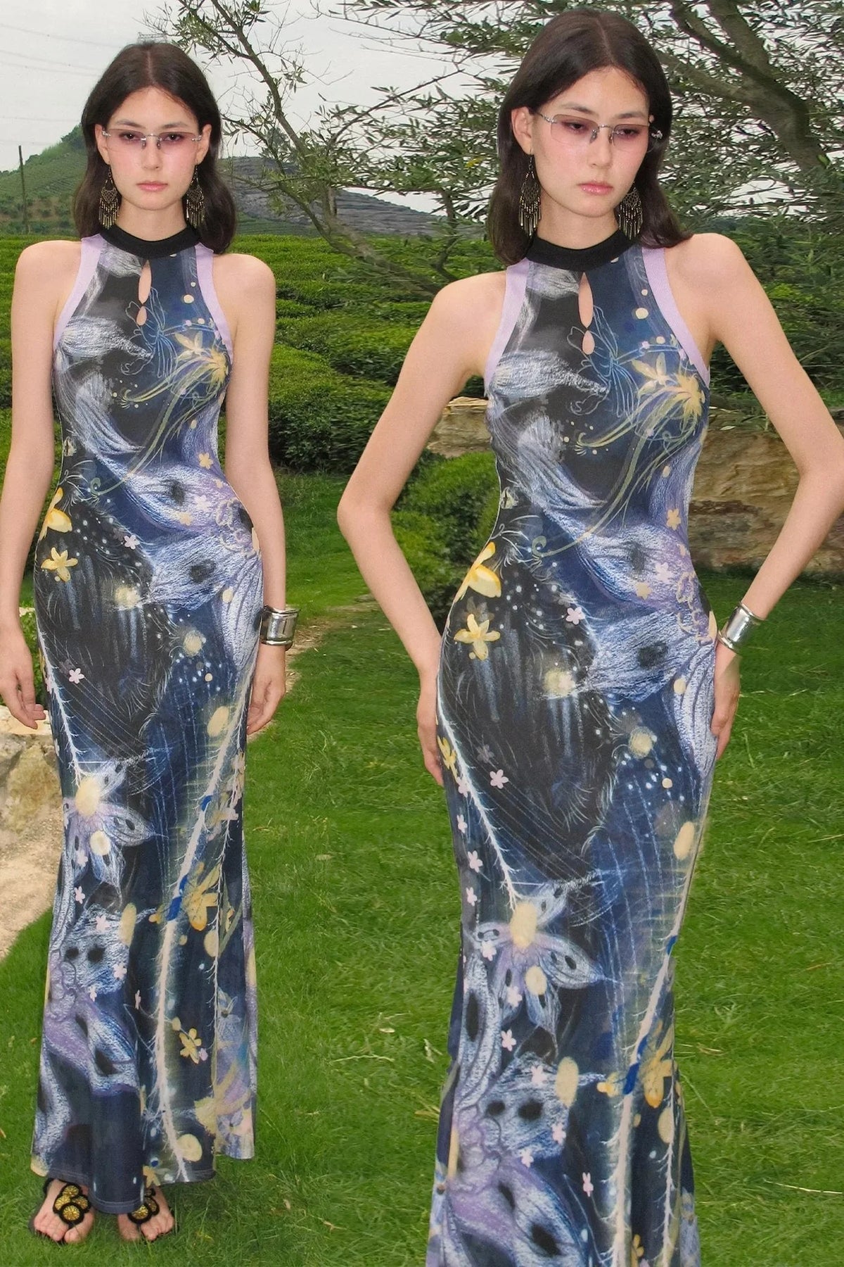 Floral Print Halter Maxi Dress