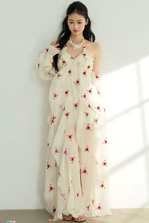 Floral Print Layered-Look Spaghetti Strap Dress