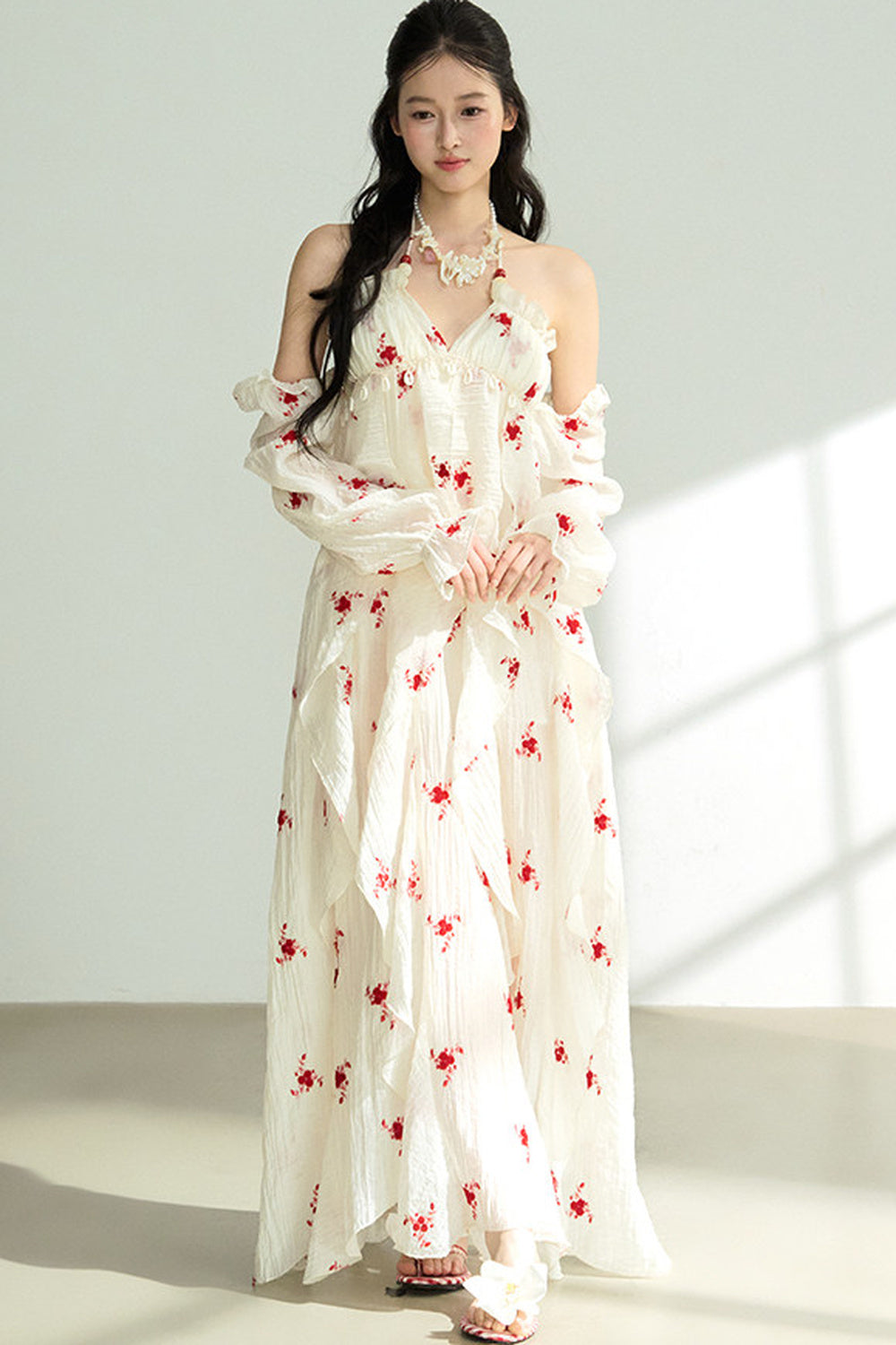 Floral Print Layered-Look Spaghetti Strap Dress