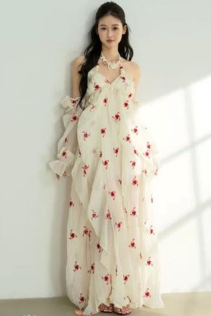 Floral Print Layered-Look Spaghetti Strap Dress