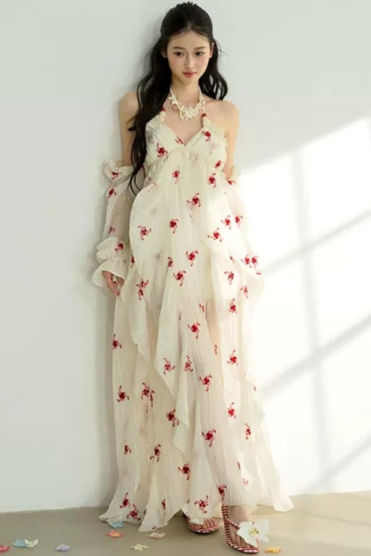 Floral Print Layered-Look Spaghetti Strap Dress