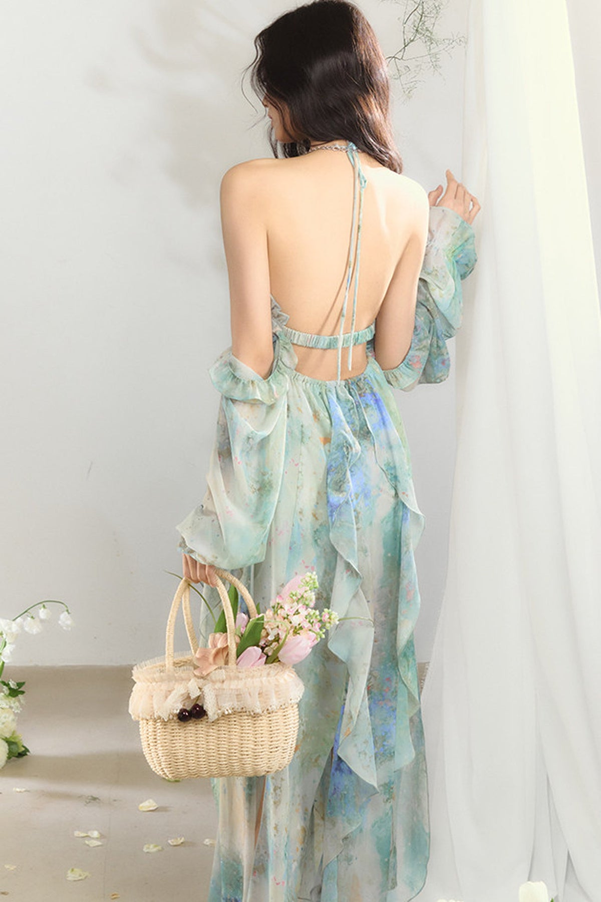 Floral Print Layered-Look Spaghetti Strap Dress