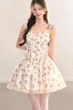 Floral Print Waist-Cinching Princess Dress