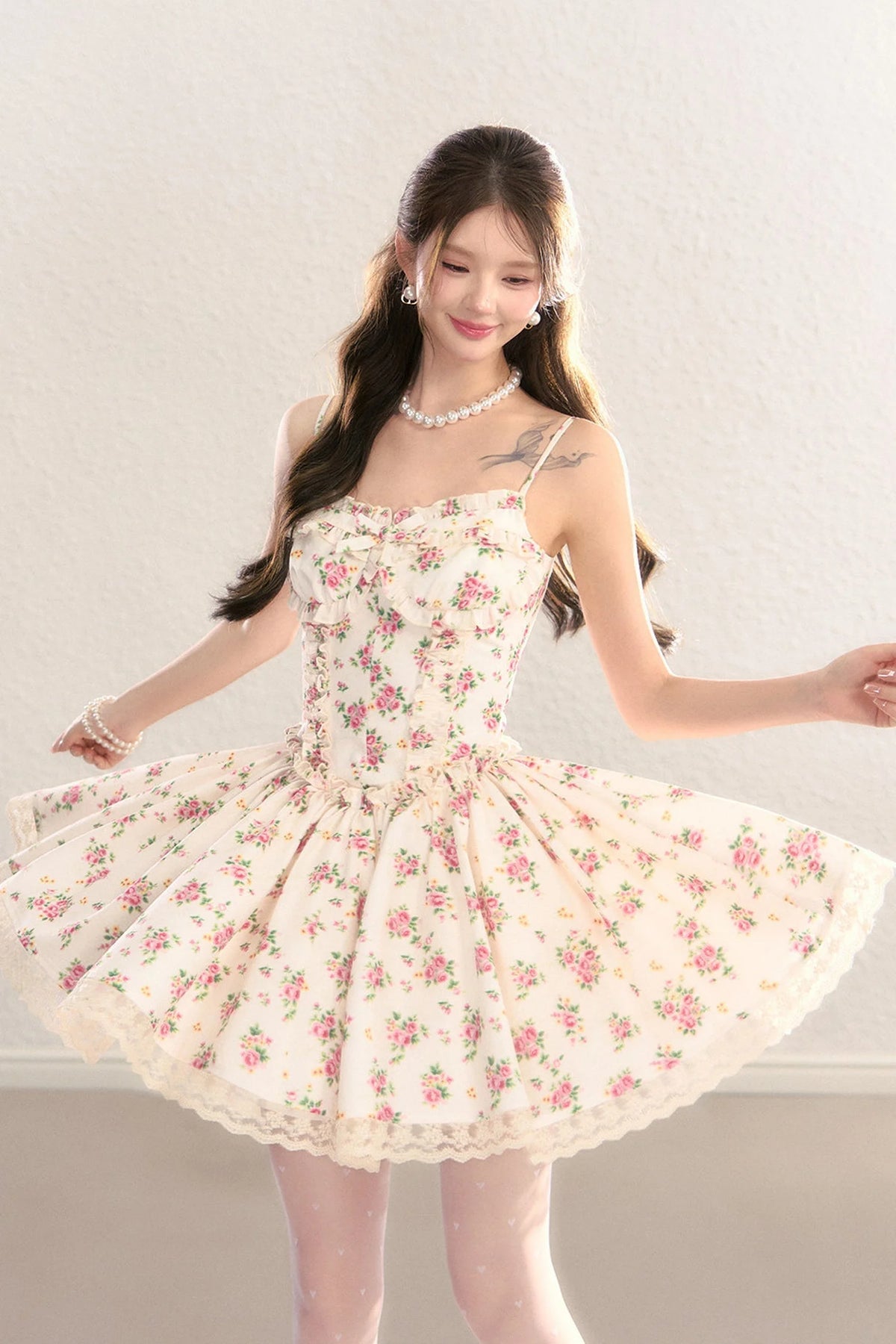 Floral Print Waist-Cinching Princess Dress