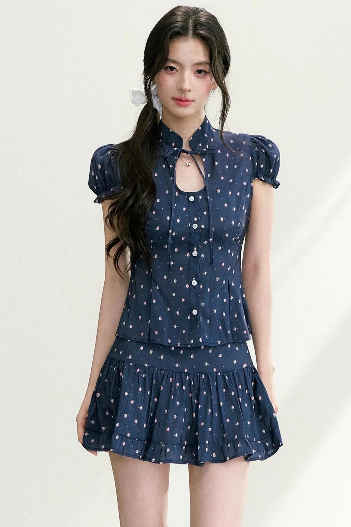 Floral Puff Sleeve Blouse Set-Up
