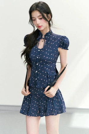 Floral Puff Sleeve Blouse Set-Up
