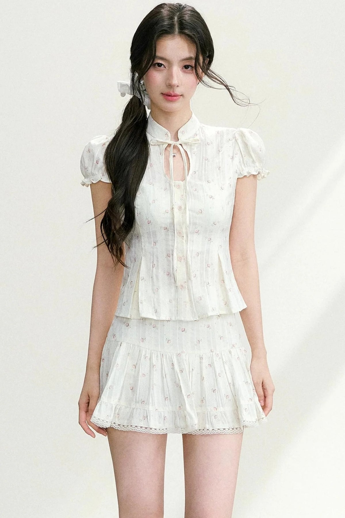 Floral Puff Sleeve Blouse Set-Up