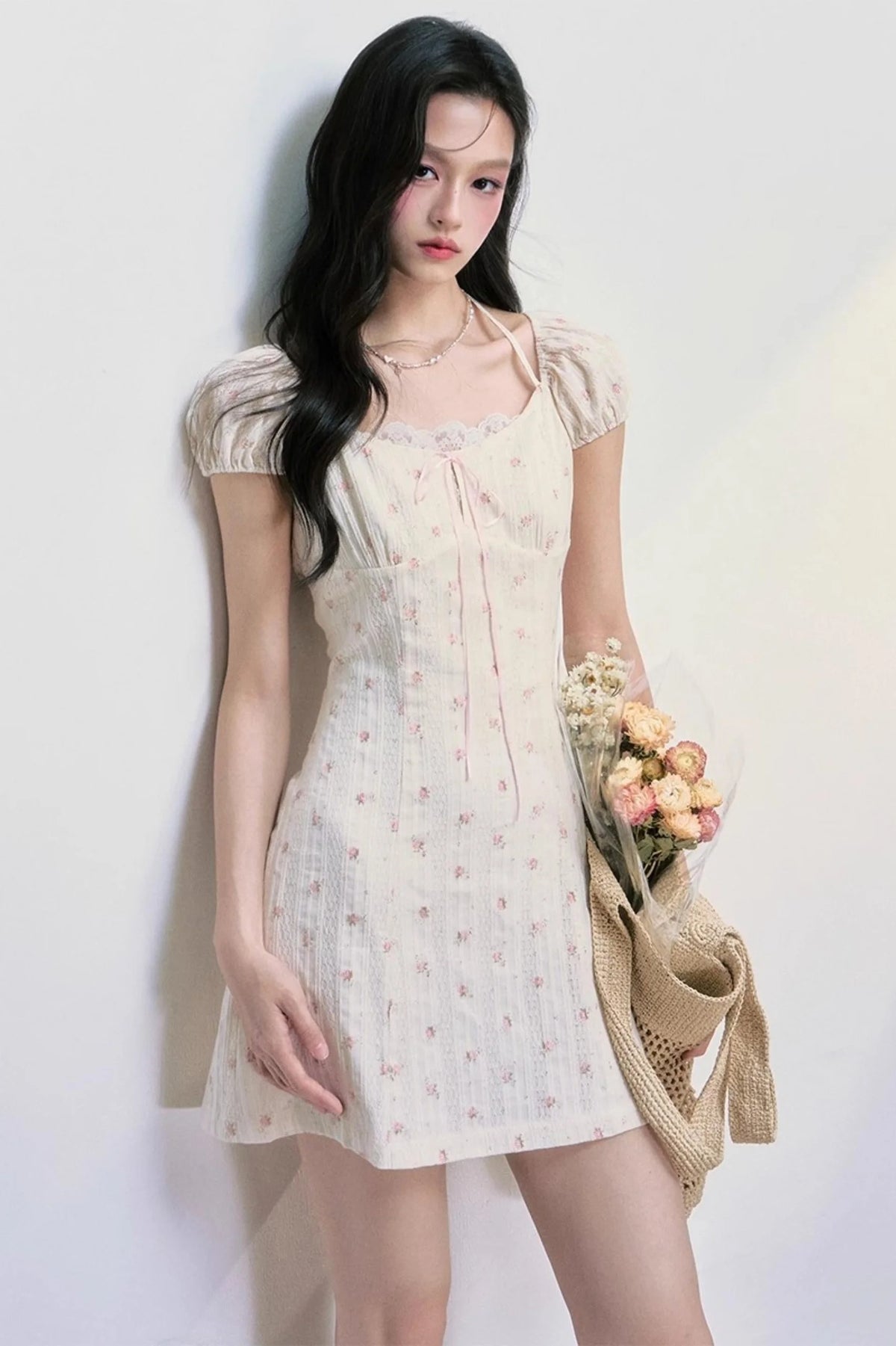 Floral Puff Sleeve Slim Fit Dress