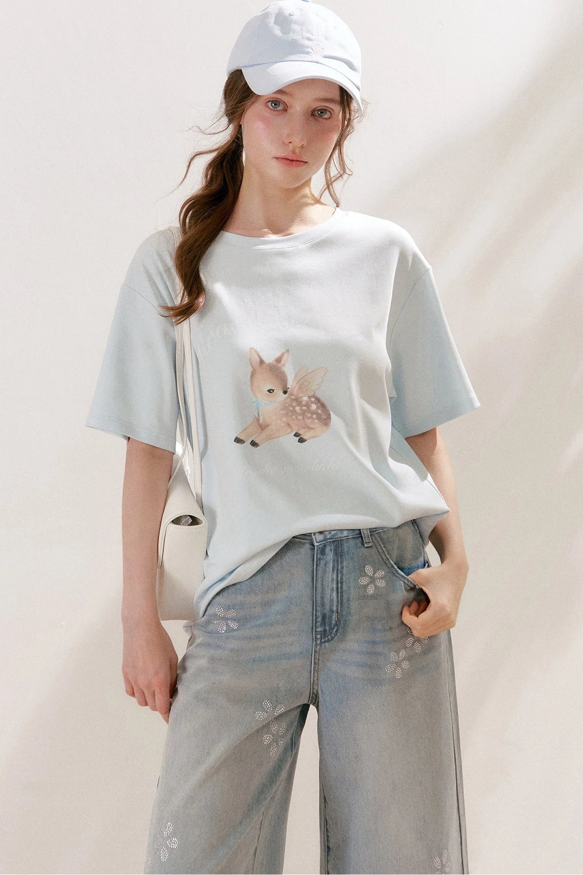 Floral Rhinestone Wide-Leg Denim Pants