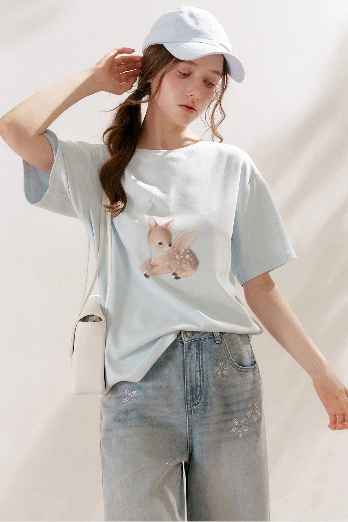 Floral Rhinestone Wide-Leg Denim Pants