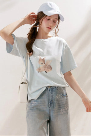 Floral Rhinestone Wide-Leg Denim Pants