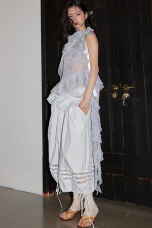 Floral Ruffle Top And White Balloon Pants