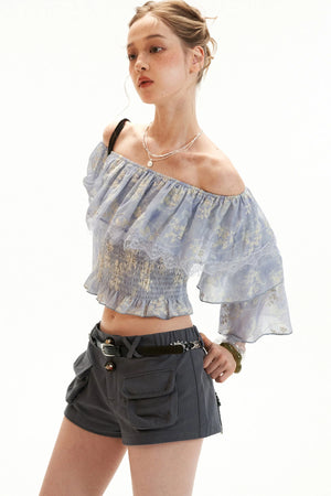 Floral Ruffled Off-Shoulder Blouse