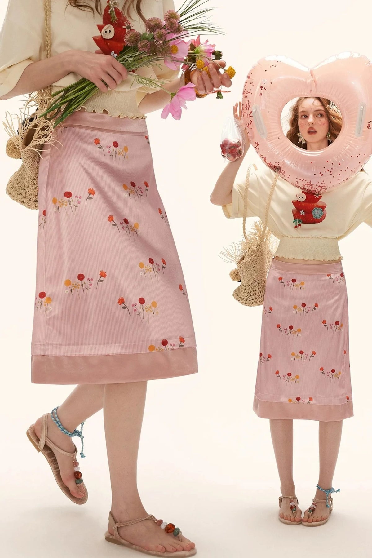 Floral Satin A-Line Skirt