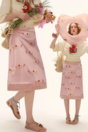 Floral Satin A-Line Skirt