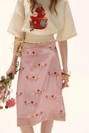 Floral Satin A-Line Skirt