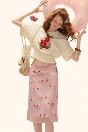 Floral Satin A-Line Skirt