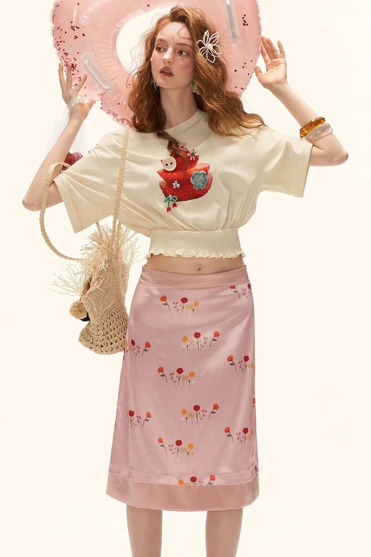 Floral Satin A-Line Skirt