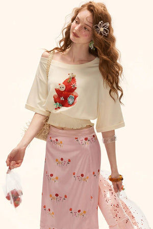 Floral Satin A-Line Skirt