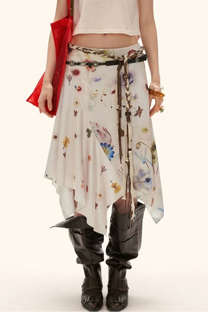 Floral Satin Asymmetrical Skirt