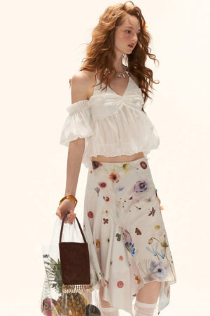 Floral Satin Asymmetrical Skirt