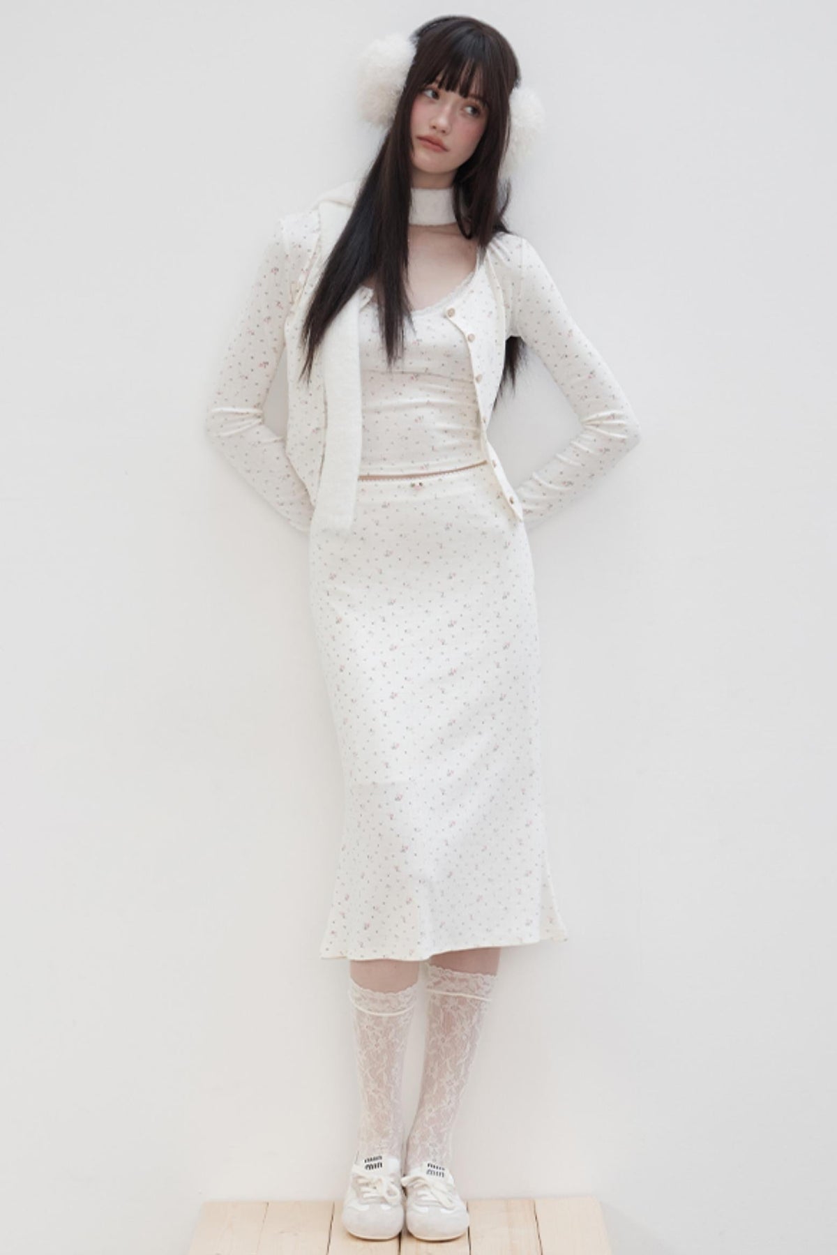 Floral Suit Cardigan & Skirt Set-Up