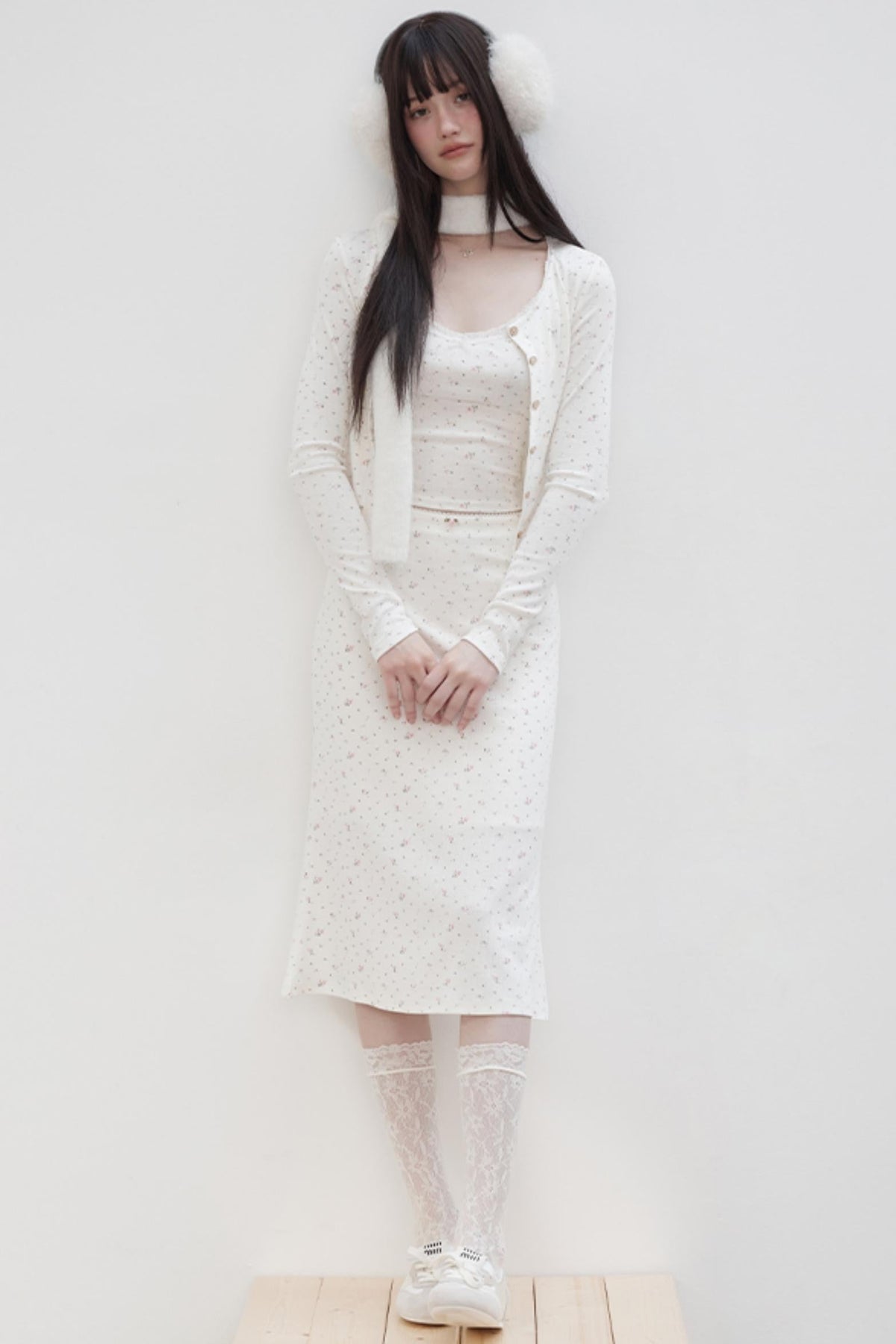 Floral Suit Cardigan & Skirt Set-Up