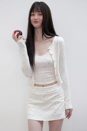 Floral Suit Cardigan & Skirt Set-Up