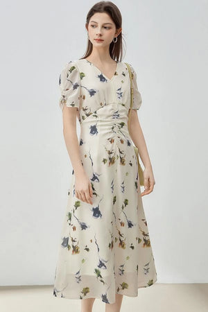 Floral V-Neck A-Line Dress