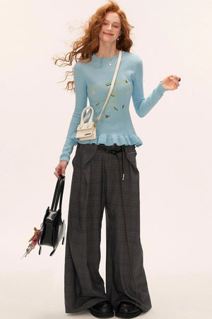 Flower Embroidery Round Neck Sweater