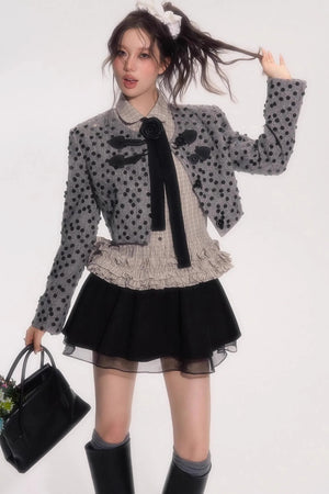 Flower Hem Shirt With Tie Set-Up