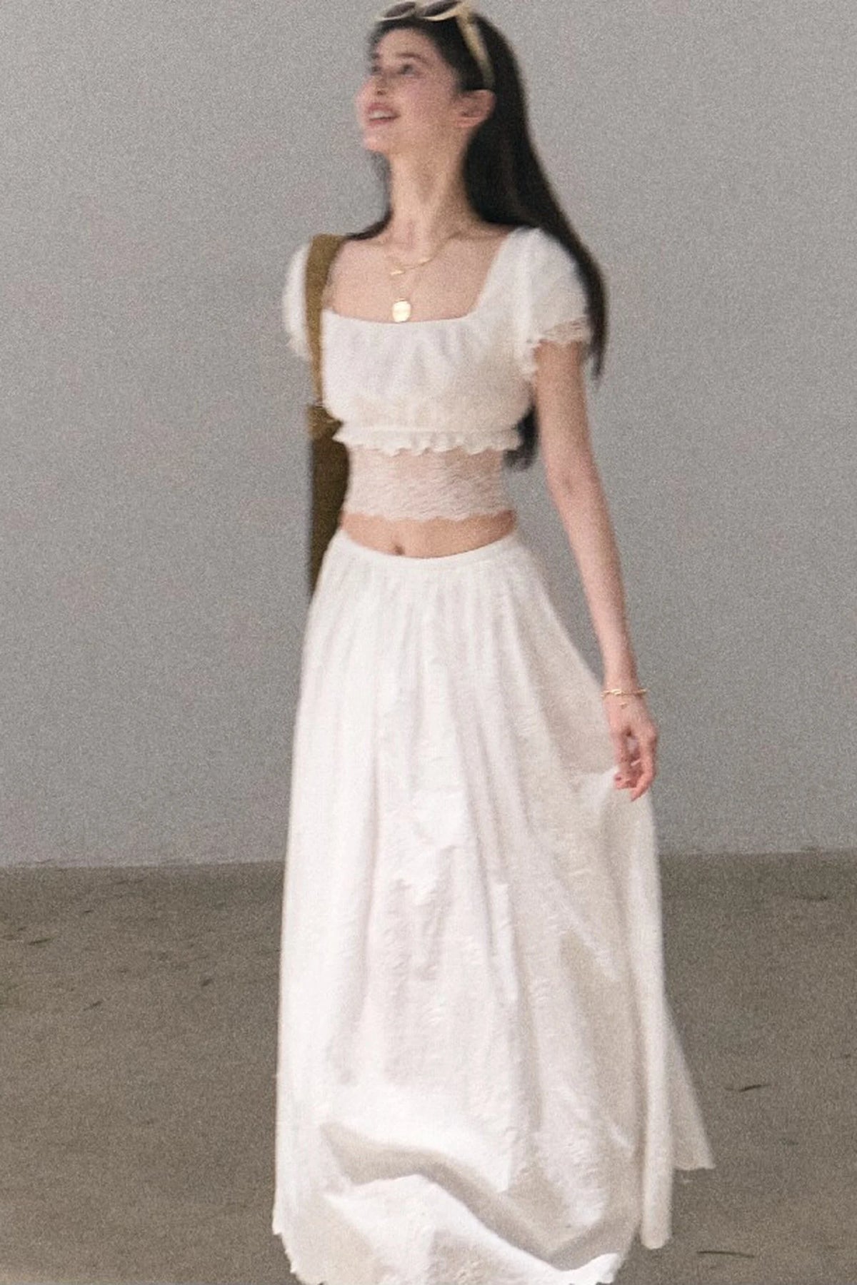 Flower Shape Cotton Lace Top And Skirt Set-Up