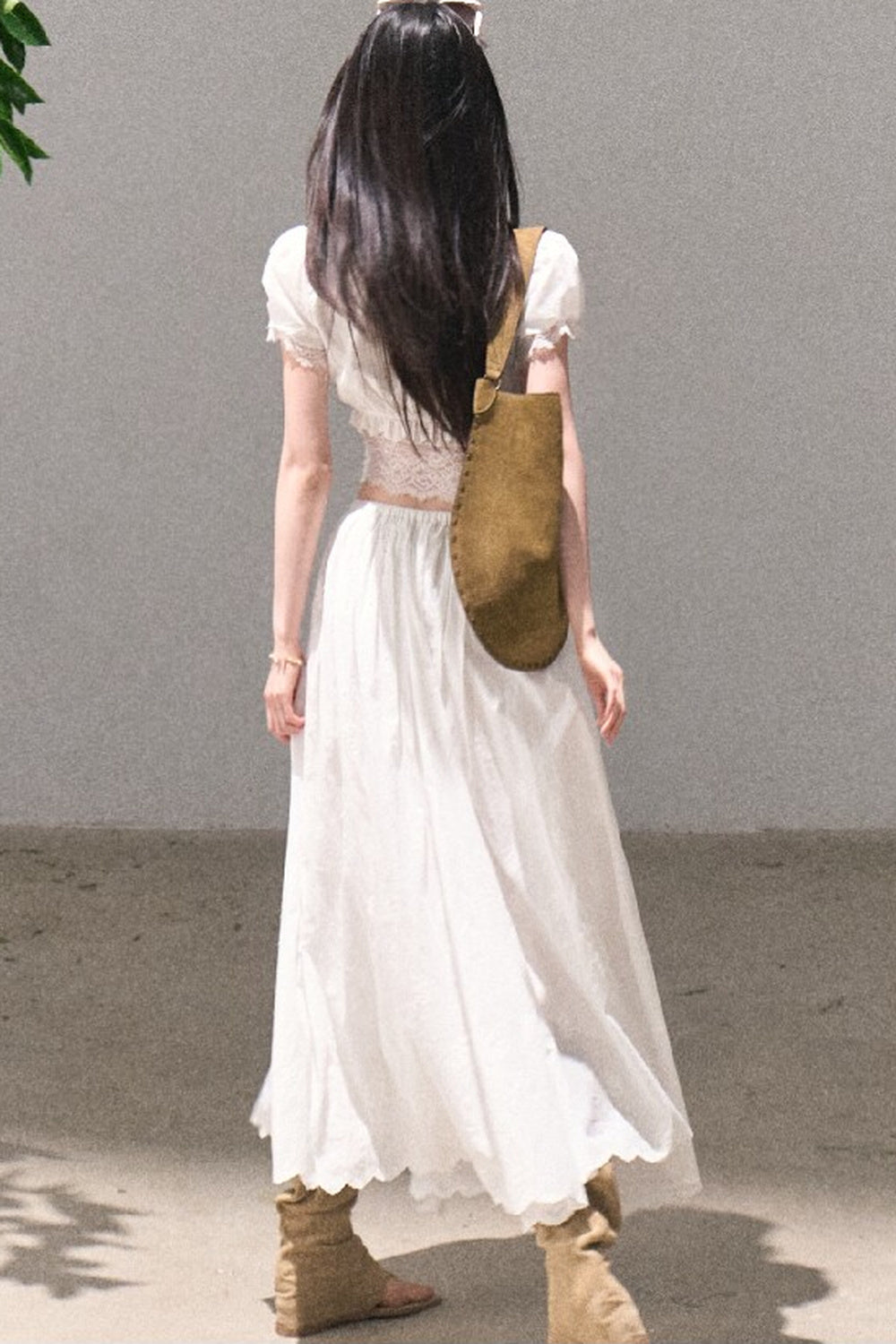 Flower Shape Cotton Lace Top And Skirt Set-Up