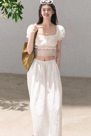 Flower Shape Cotton Lace Top And Skirt Set-Up
