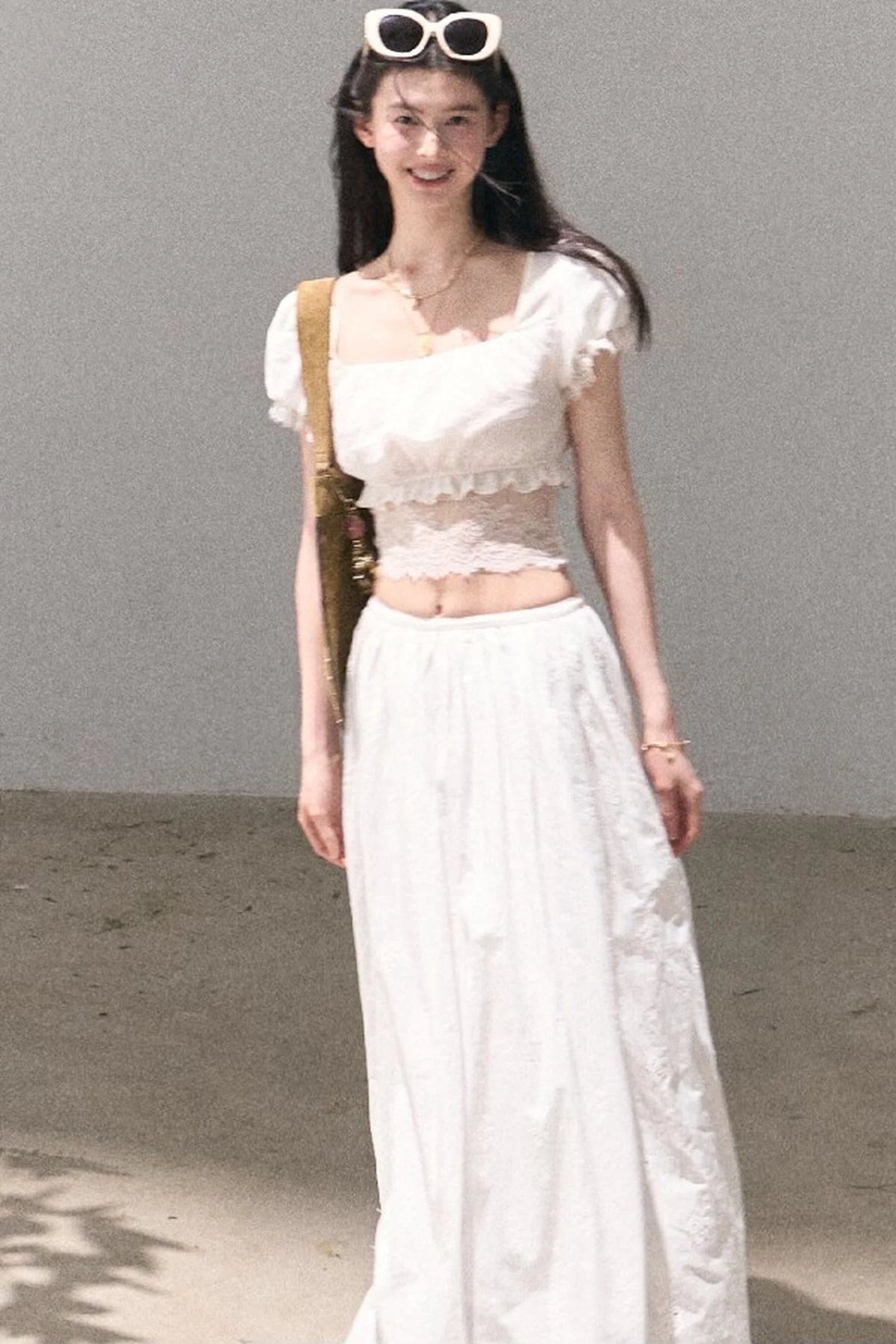 Flower Shape Cotton Lace Top And Skirt Set-Up