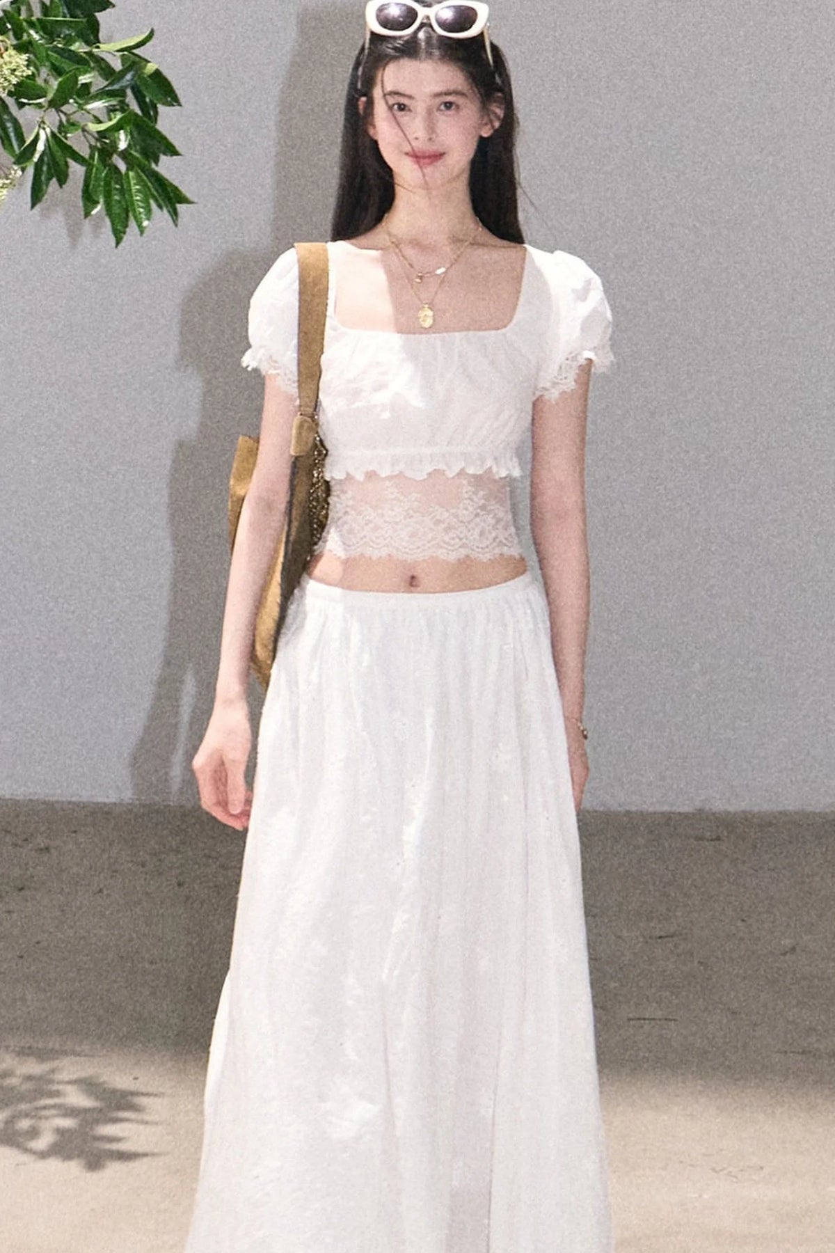 Flower Shape Cotton Lace Top And Skirt Set-Up