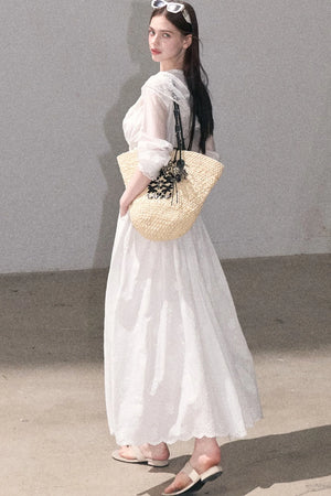 Flower Shape Cotton Lace Top And Skirt Set-Up