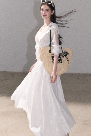 Flower Shape Cotton Lace Top And Skirt Set-Up