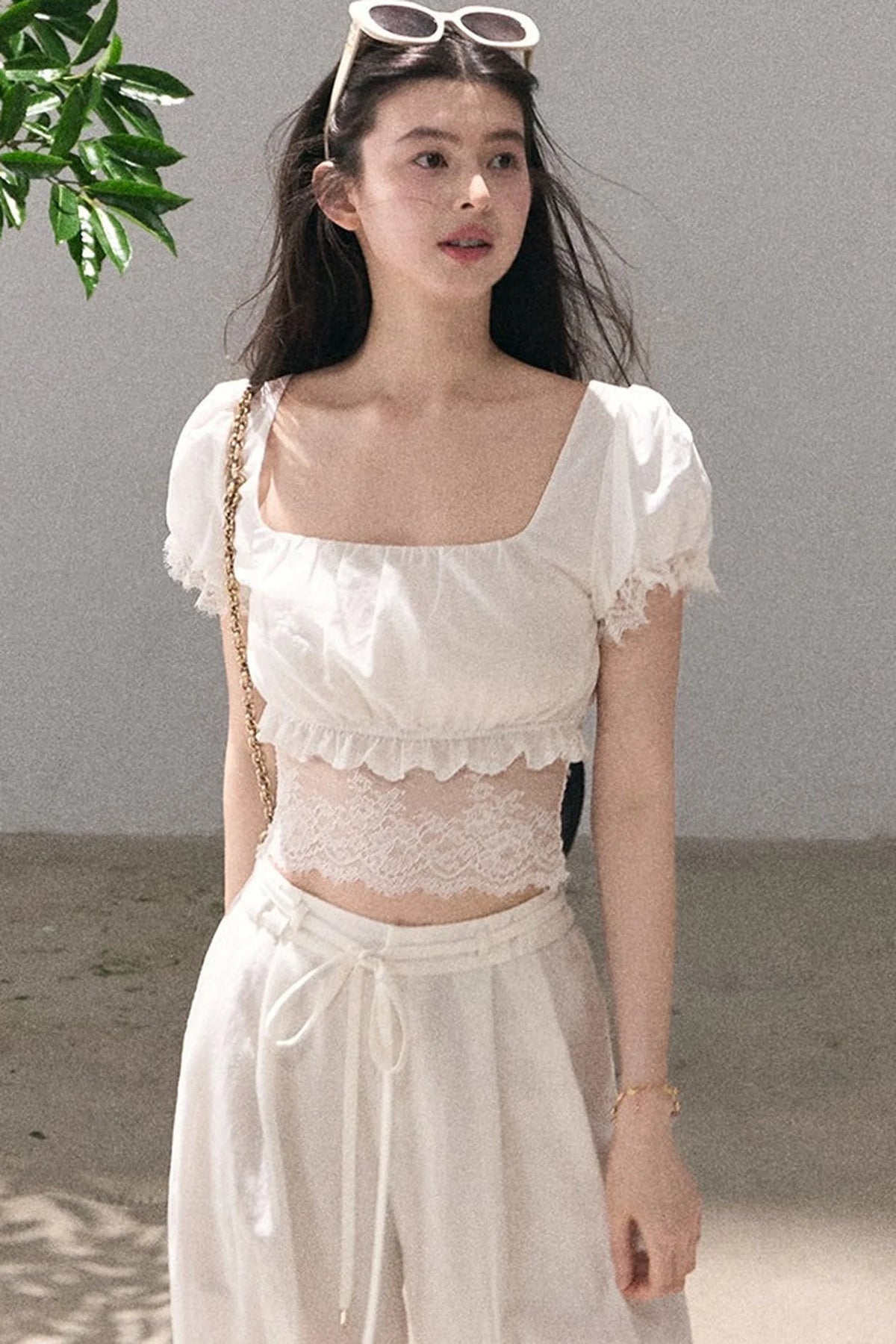 Flower Shape Cotton Lace Top And Skirt Set-Up