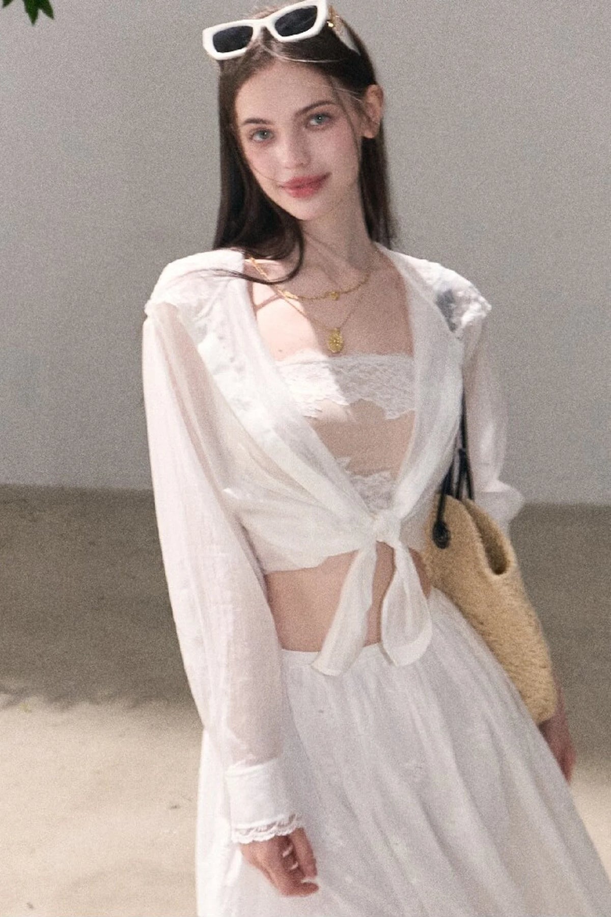 Flower Shape Cotton Lace Top And Skirt Set-Up