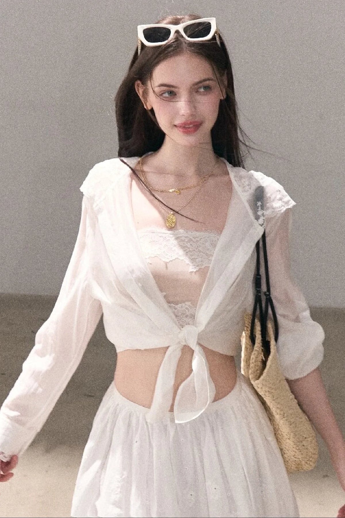 Flower Shape Cotton Lace Top And Skirt Set-Up