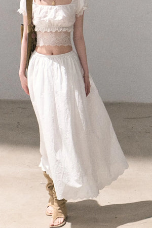 Flower Shape Cotton Lace Top And Skirt Set-Up