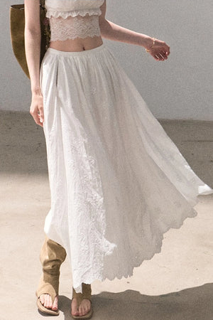 Flower Shape Cotton Lace Top And Skirt Set-Up