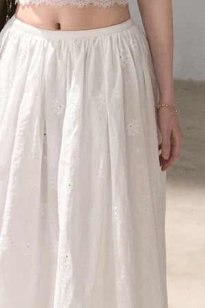 Flower Shape Cotton Lace Top And Skirt Set-Up