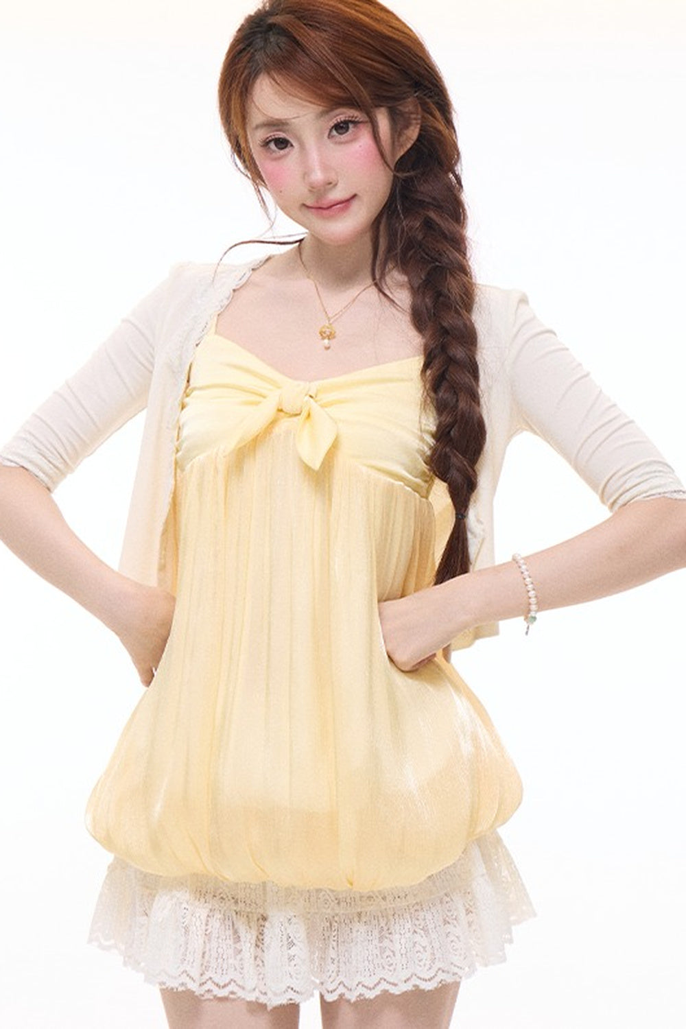 Flowing Puffy Flower Bud Camisole Top Set-Up