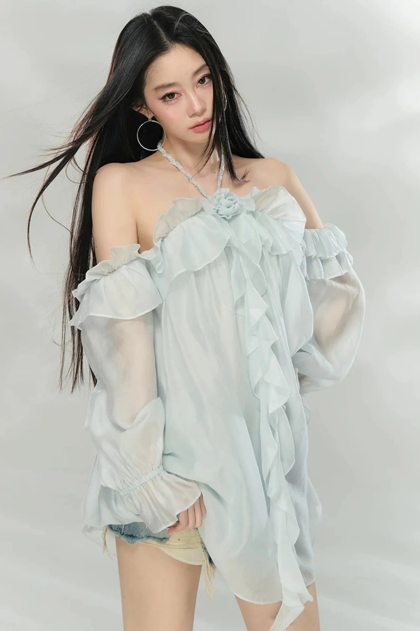 Flowing Ruffled Halter Dress