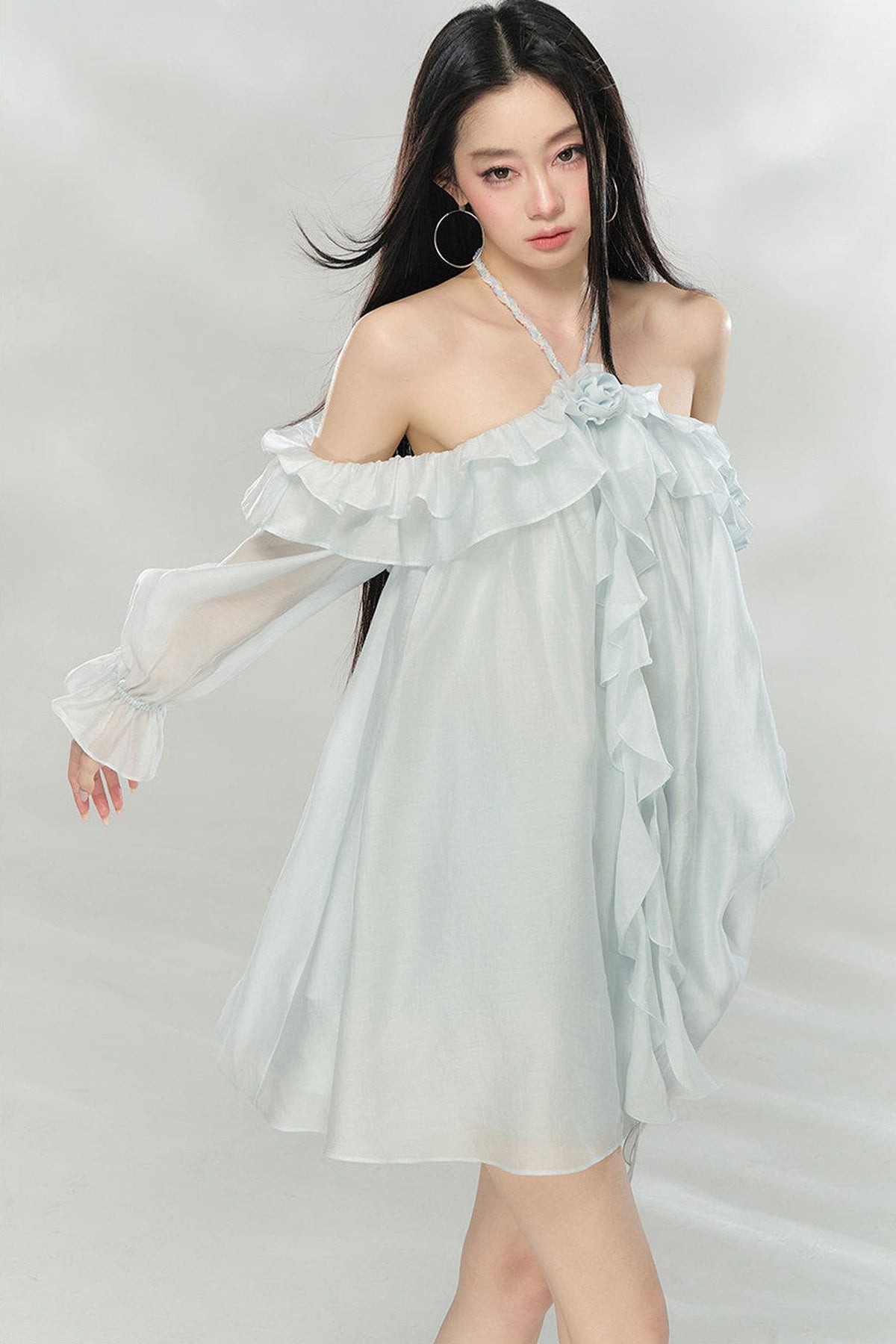 Flowing Ruffled Halter Dress