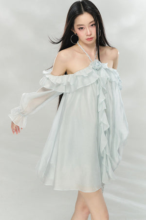 Flowing Ruffled Halter Dress