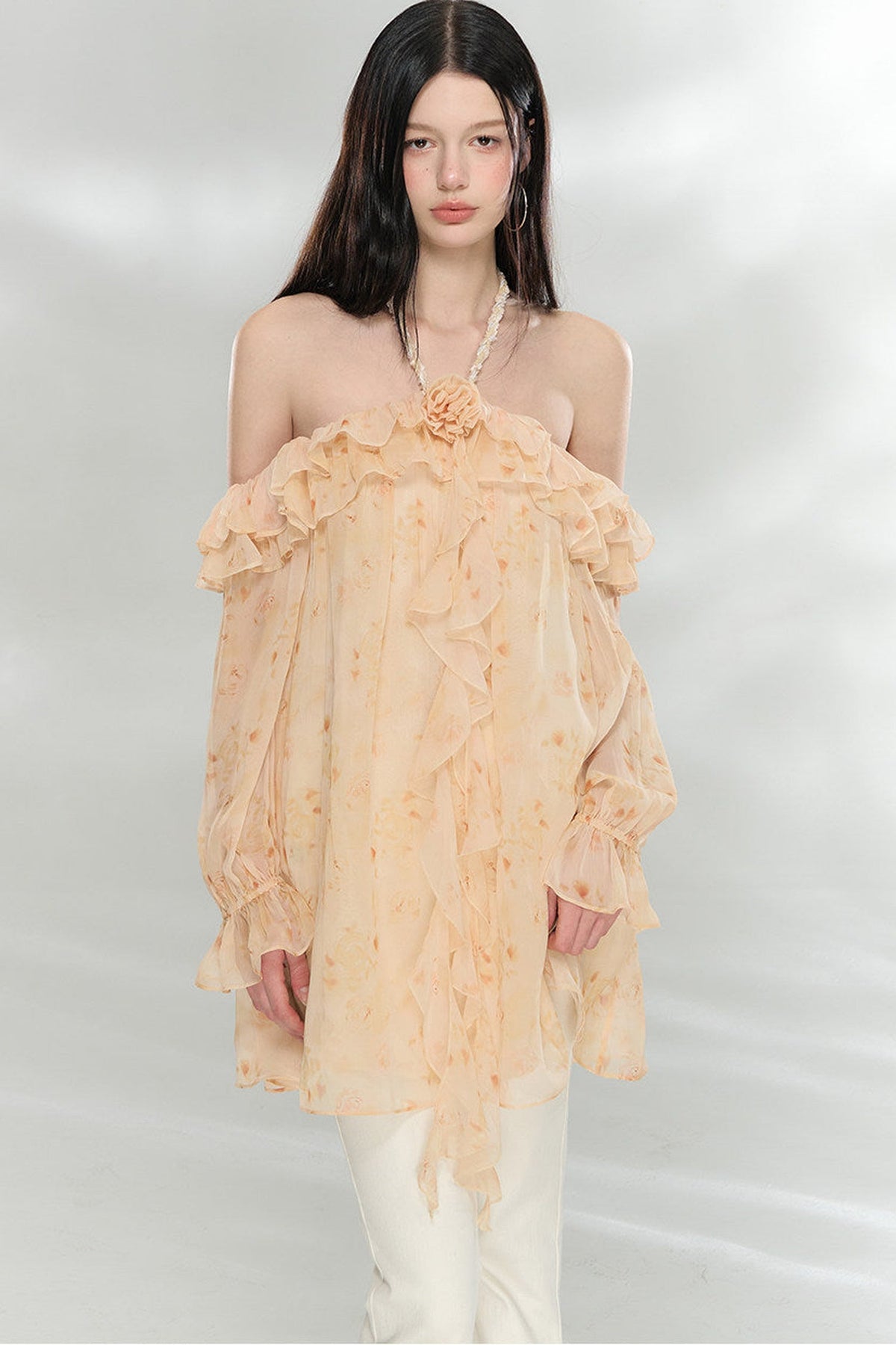 Flowing Ruffled Halter Dress